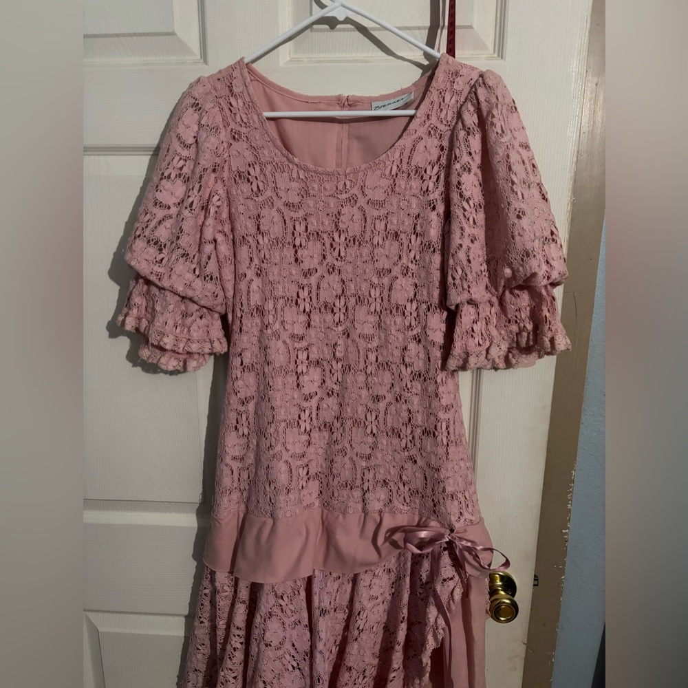 1985 PROM dress Mauve/Pink Lace overlay Layered Dress